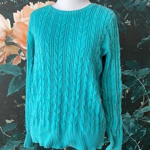 teal y2k cable knit sweater